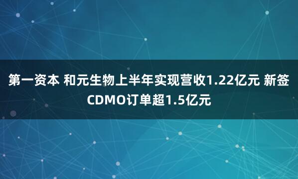 第一资本 和元生物上半年实现营收1.22亿元 新签CDMO订单超1.5亿元